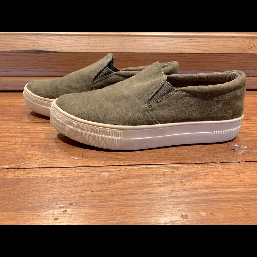 Olive green slip ons